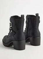 Cross Strap Heeled Lace Up Hiker Bootie