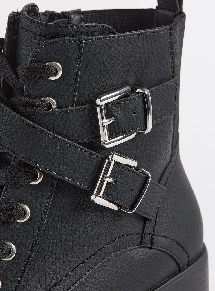 Cross Strap Heeled Lace Up Hiker Bootie