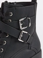 Cross Strap Heeled Lace Up Hiker Bootie