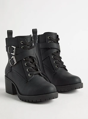 Cross Strap Heeled Lace Up Hiker Bootie