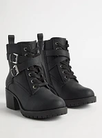 Cross Strap Heeled Lace Up Hiker Bootie