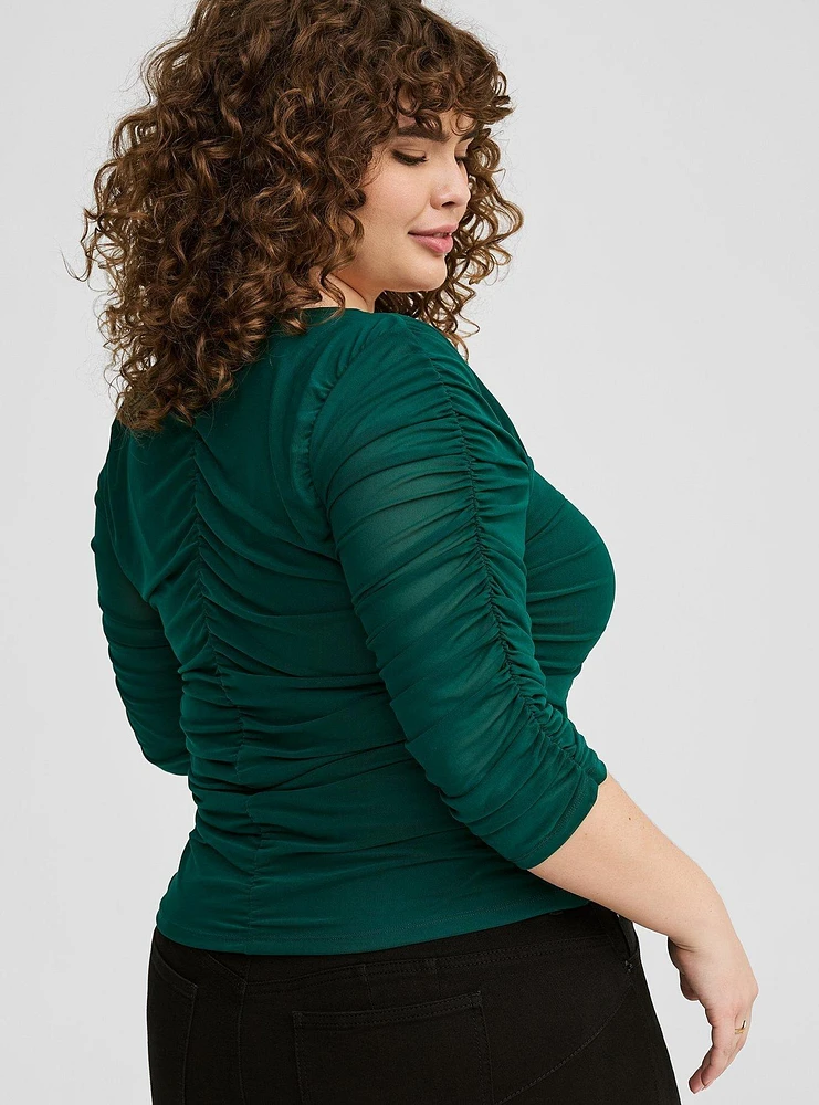 Mesh Sweetheart Shirred Top
