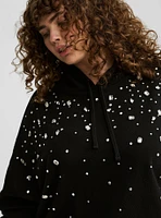 Drop Shoulder Rhinestone Hoodie