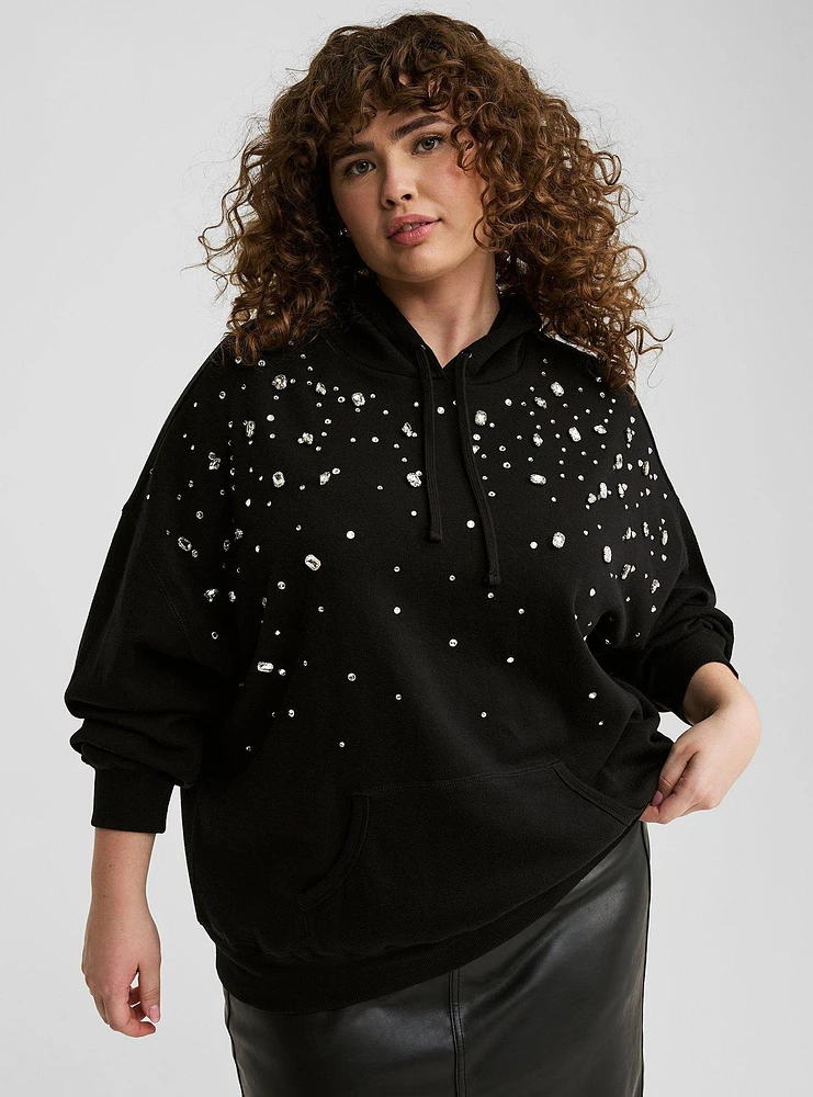 Drop Shoulder Rhinestone Hoodie