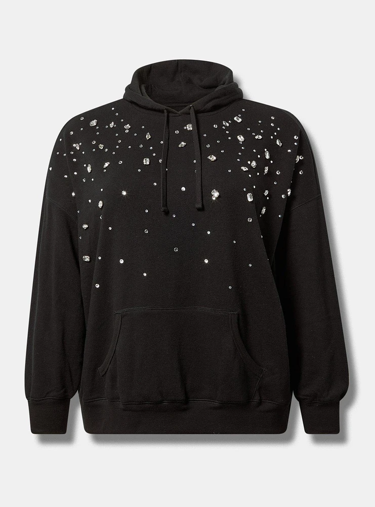 Drop Shoulder Rhinestone Hoodie