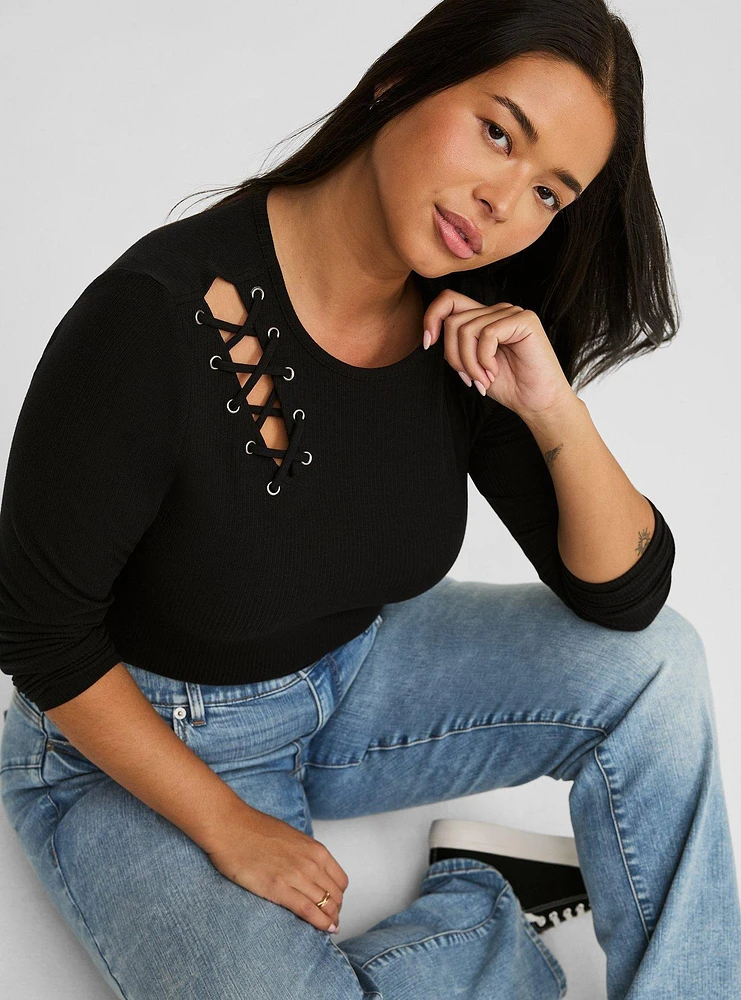 Super Soft Ribbed Lace-Up Top