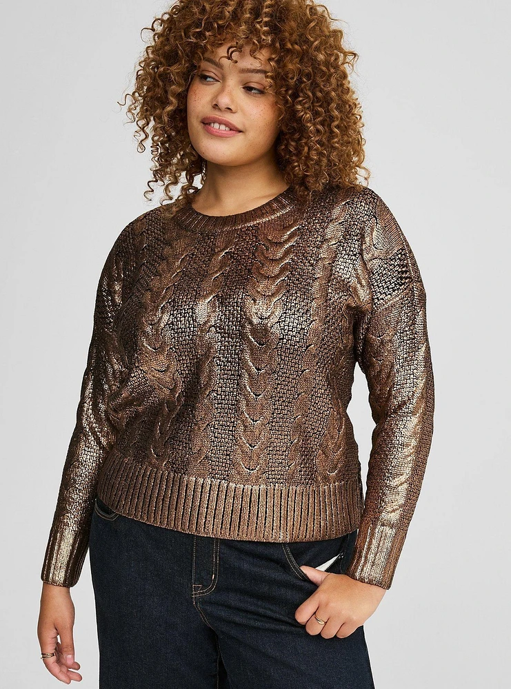 Cropped Foil Pullover Sweater