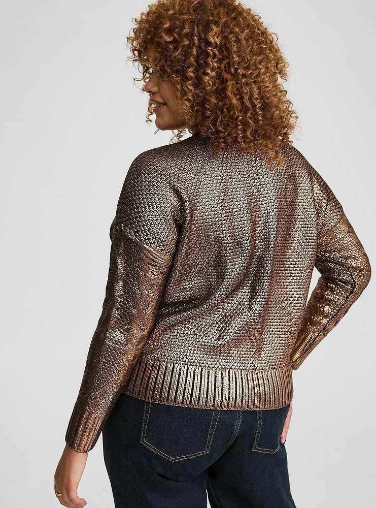 Cropped Foil Pullover Sweater