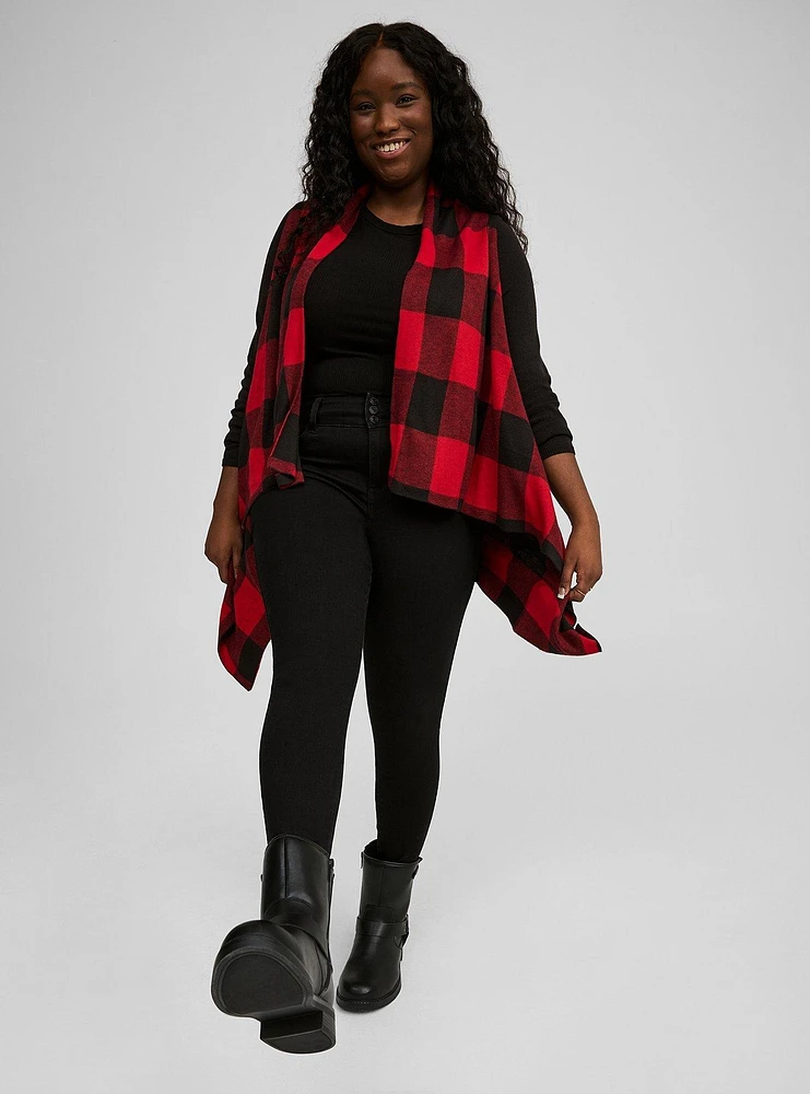 Plaid Drape Front Cardigan