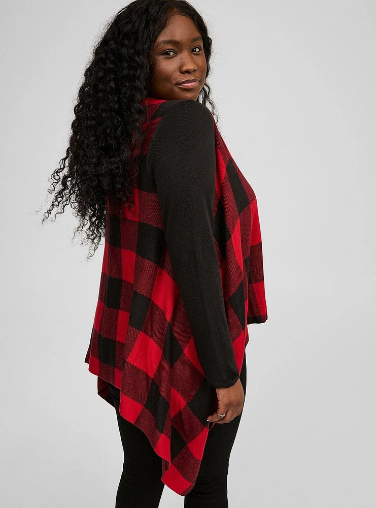 Plaid Drape Front Cardigan