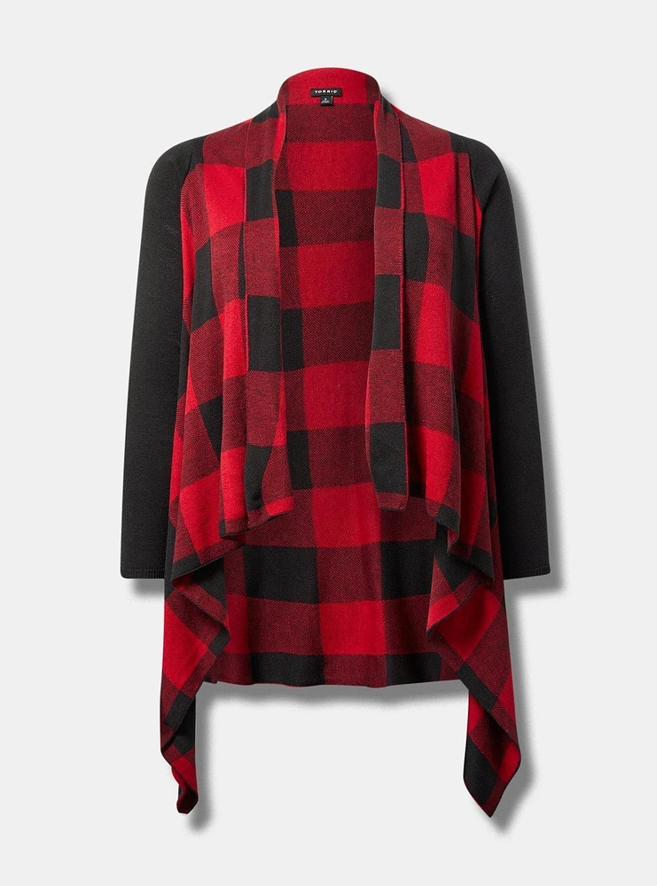 Plaid Drape Front Cardigan