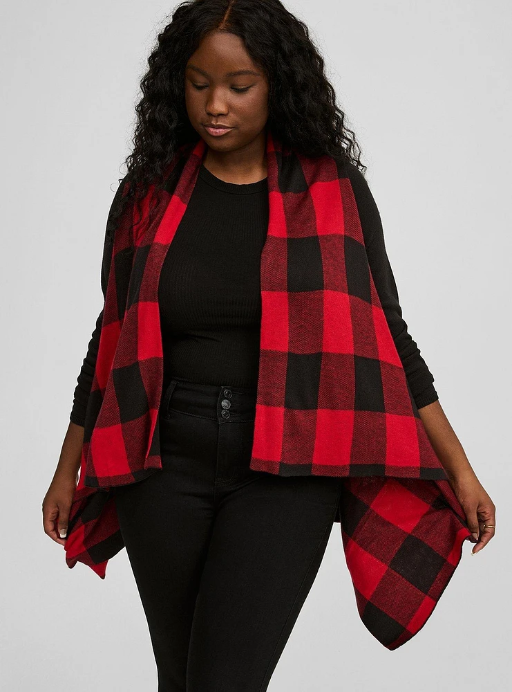 Plaid Drape Front Cardigan