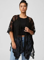 Embroidered Mesh Drape Kimono