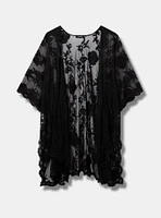 Embroidered Mesh Drape Kimono