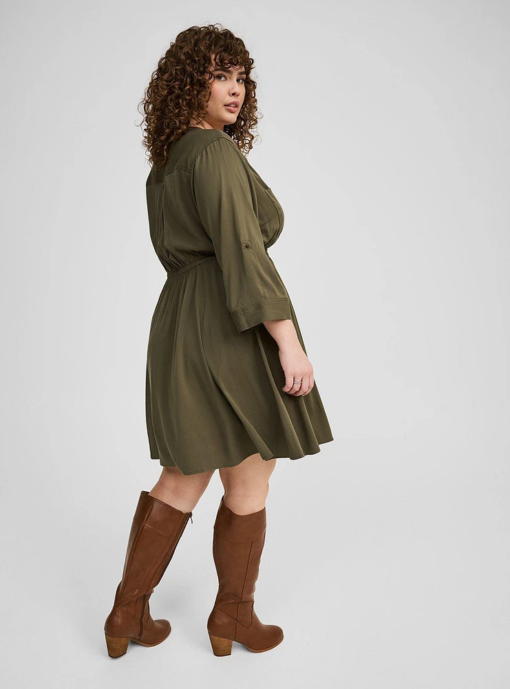 Mini Stretch Challis Shirt Dress