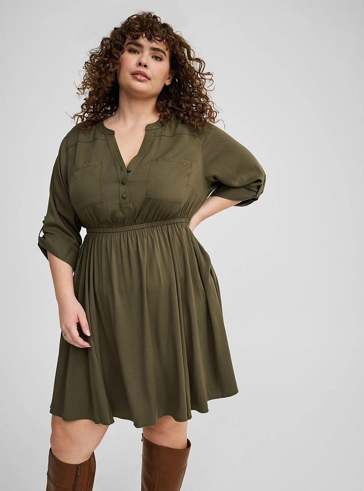 Mini Stretch Challis Shirt Dress