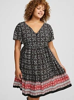 Mini Challis Short Sleeved Tiered Skater Dress