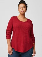 Textured Cotton Crew Neck Long Sleeve Top