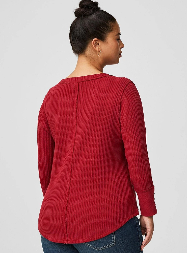 Textured Cotton Crew Neck Long Sleeve Top