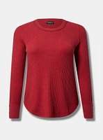 Textured Cotton Crew Neck Long Sleeve Top