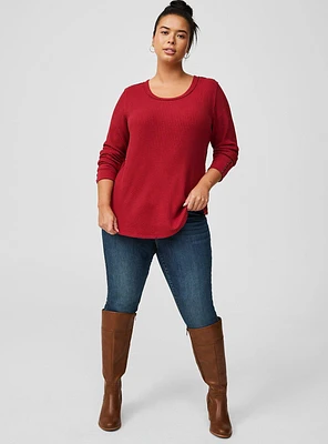 Textured Cotton Crew Neck Long Sleeve Top