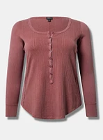 Pointelle V-Neck Henley Long Sleeve Smocked Top