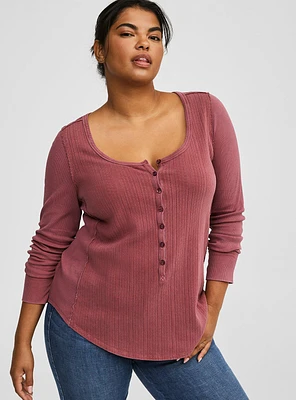 Pointelle V-Neck Henley Long Sleeve Smocked Top