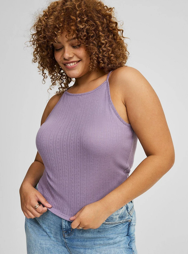 Pointelle High Neck Crop Top