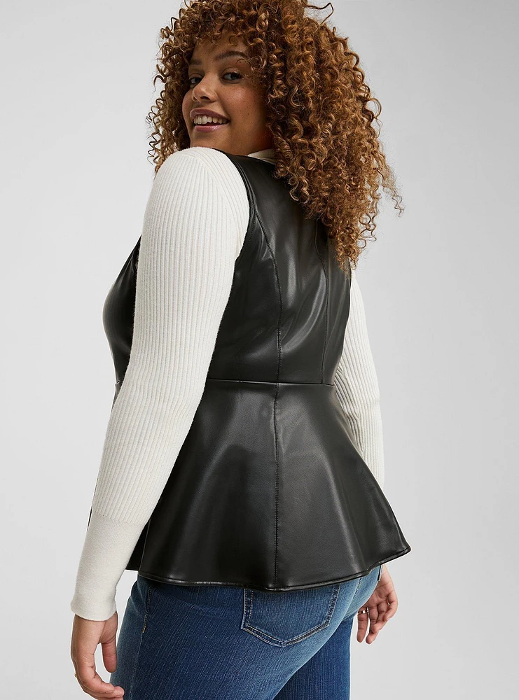 Faux Leather Peplum Top