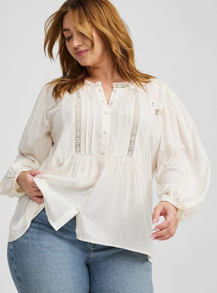 Long Sleeve Lace Inset Boho Top