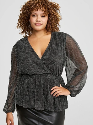 Sparkle Surplice Long Sleeve Top