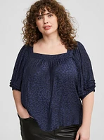 Satin Jacquard Short Sleeve Pleated Top