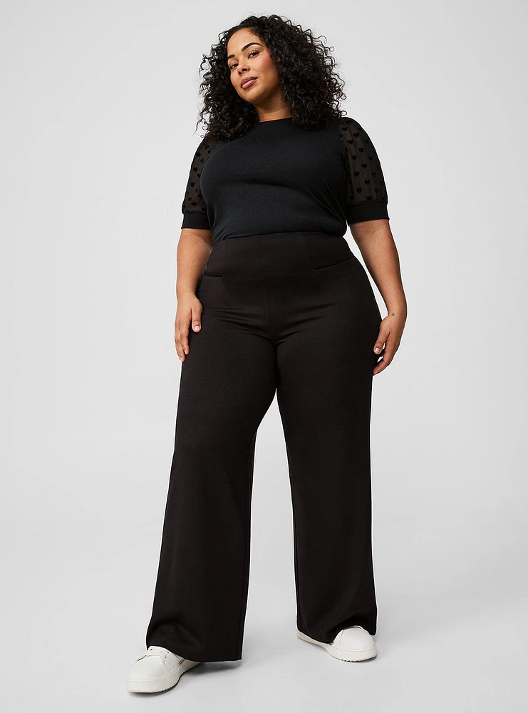 Lightweight Ponte Wide Leg Pull On Pant