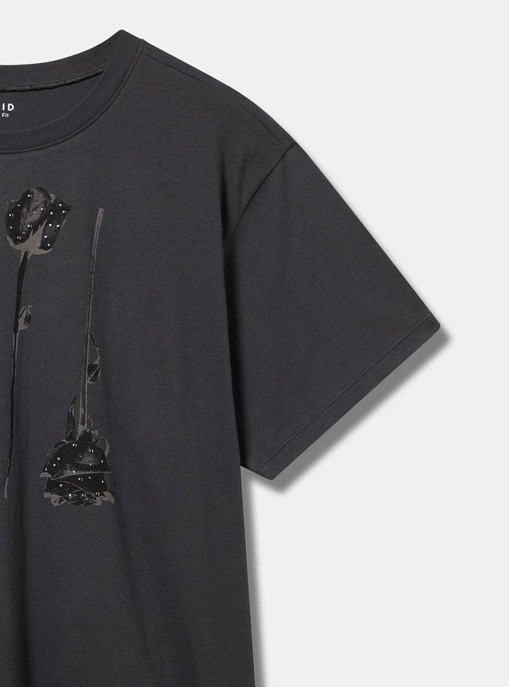Black Rose Relaxed Embellished Tee