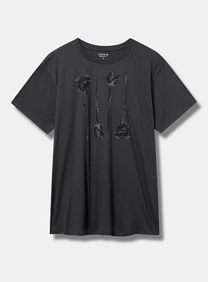 Black Rose Relaxed Embellished Tee