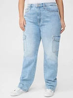 High-Rise Straight Rigid+Stretch Denim Cargo Jean