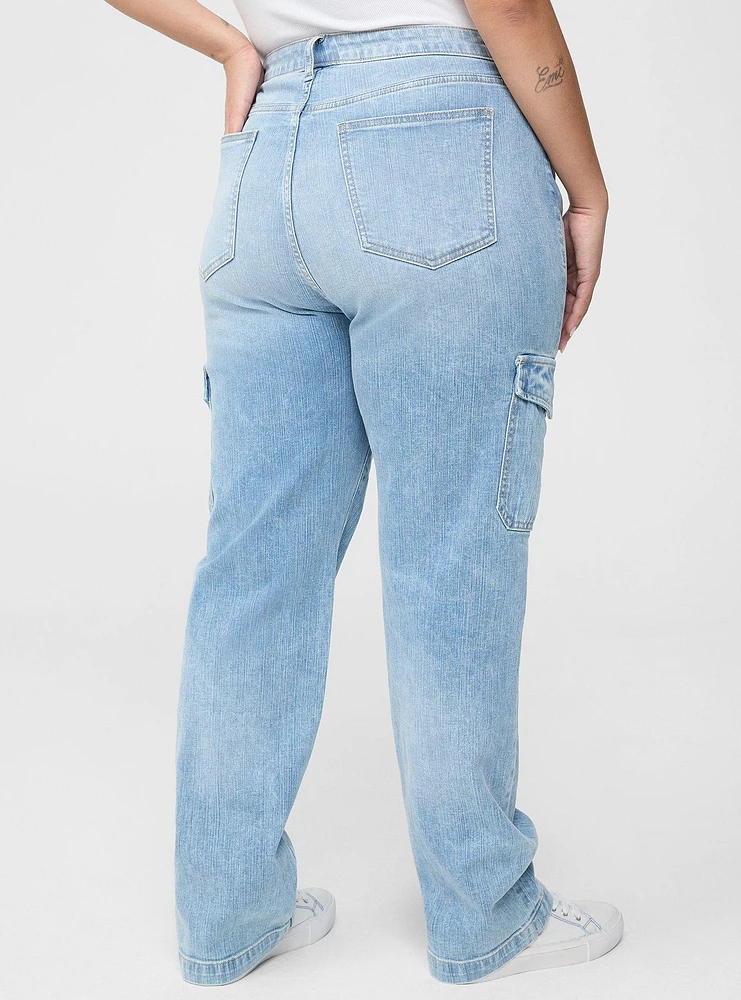 High-Rise Straight Rigid+Stretch Denim Cargo Jean