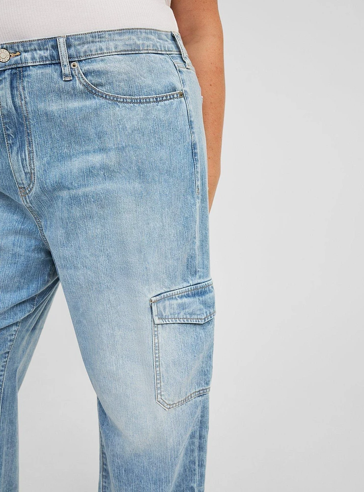 High-Rise Straight Rigid+Stretch Denim Cargo Jean