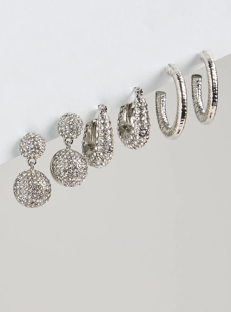 Pave Hoop And Hanging Earring Set