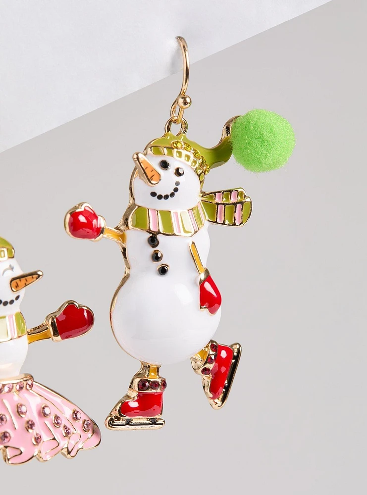 Ice Skating Snowmen Statement Earring