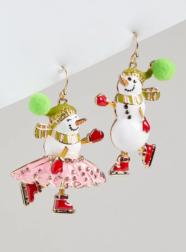 Ice Skating Snowmen Statement Earring