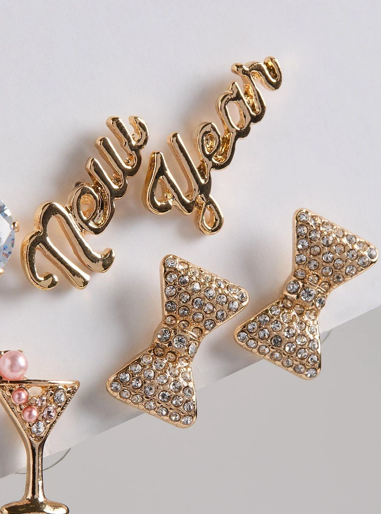 New Year's Eve Pearl And Bows Stud Set