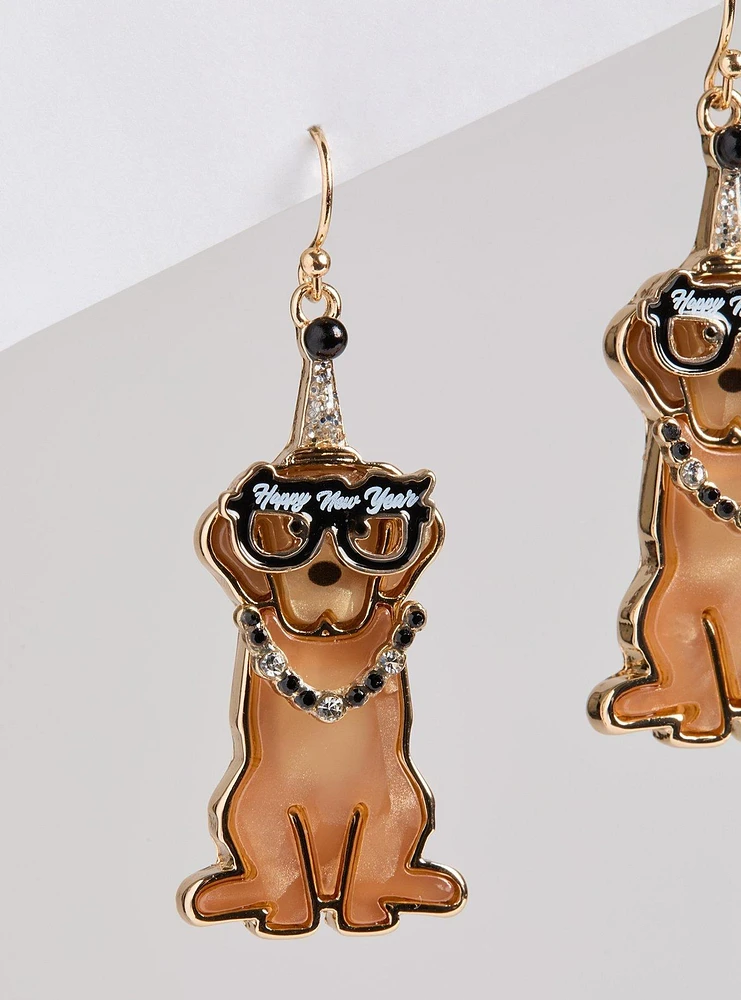 New Year's Eve Golden Retriever Earring