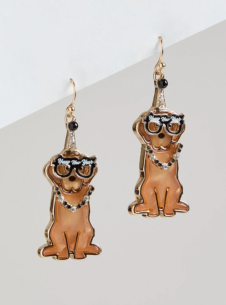 New Year's Eve Golden Retriever Earring