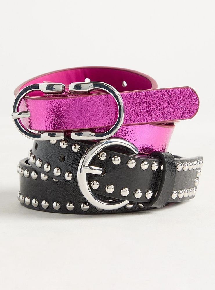 Studded Metallic Belt Set Of 2