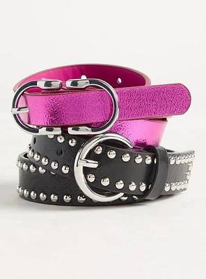 Studded Metallic Belt Set Of 2