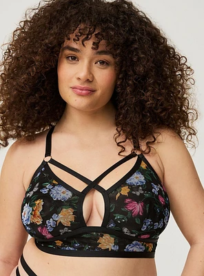 Printed Mesh X Front No Wire Bralette