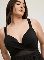 Underwire Wrap Front Swim Dress With Brief