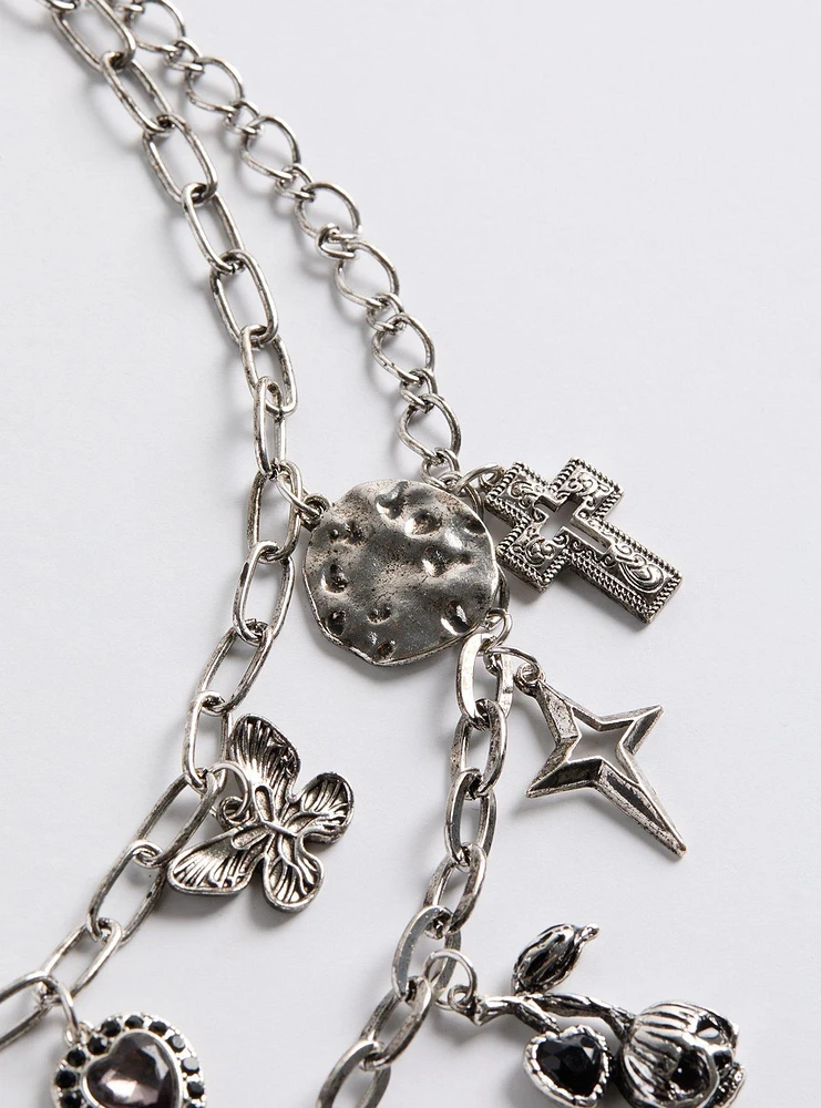 Edgy Cross Charm Layered Necklace