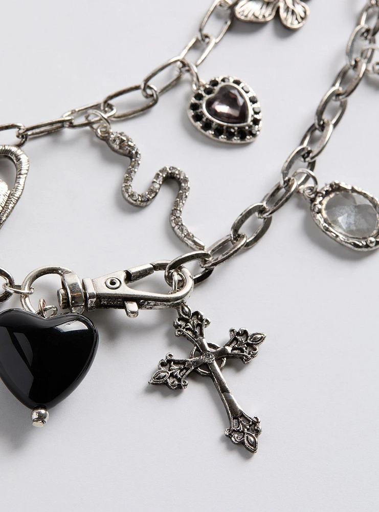 Edgy Cross Charm Layered Necklace